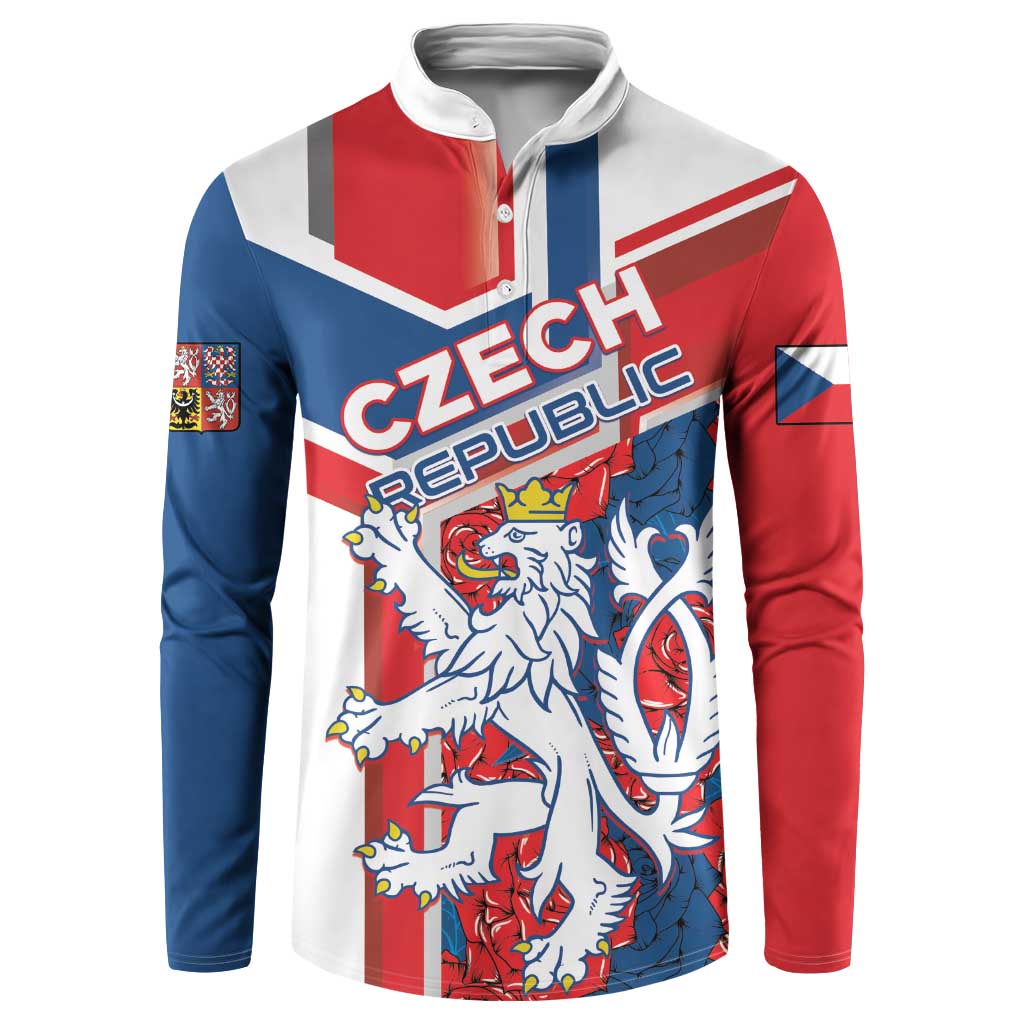 Personalised Czech Republic Button Sweatshirt Czechia Lion Rosa Pattern - Wonder Print Shop