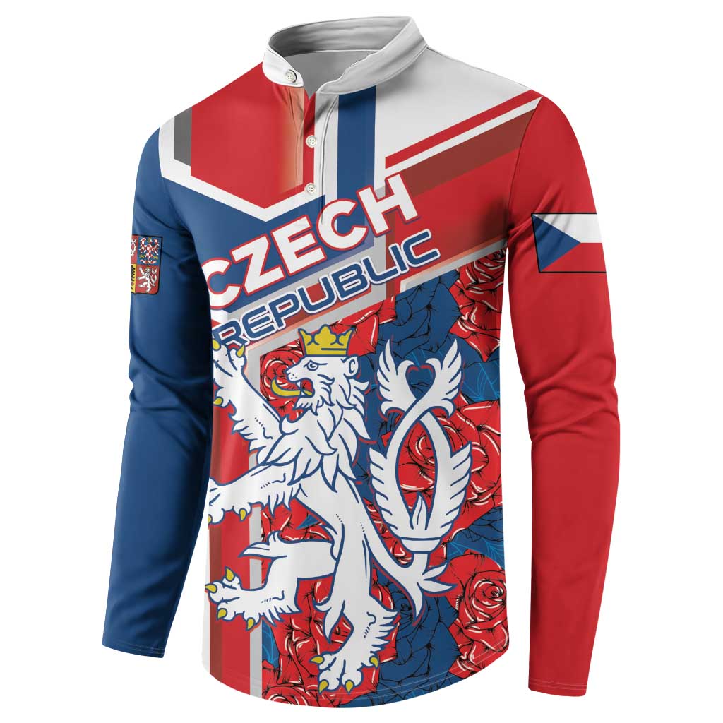 Personalised Czech Republic Button Sweatshirt Czechia Lion Rosa Pattern - Wonder Print Shop