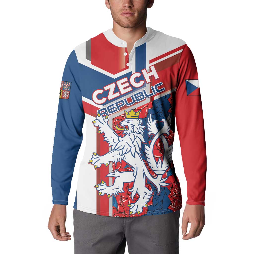 Personalised Czech Republic Button Sweatshirt Czechia Lion Rosa Pattern - Wonder Print Shop