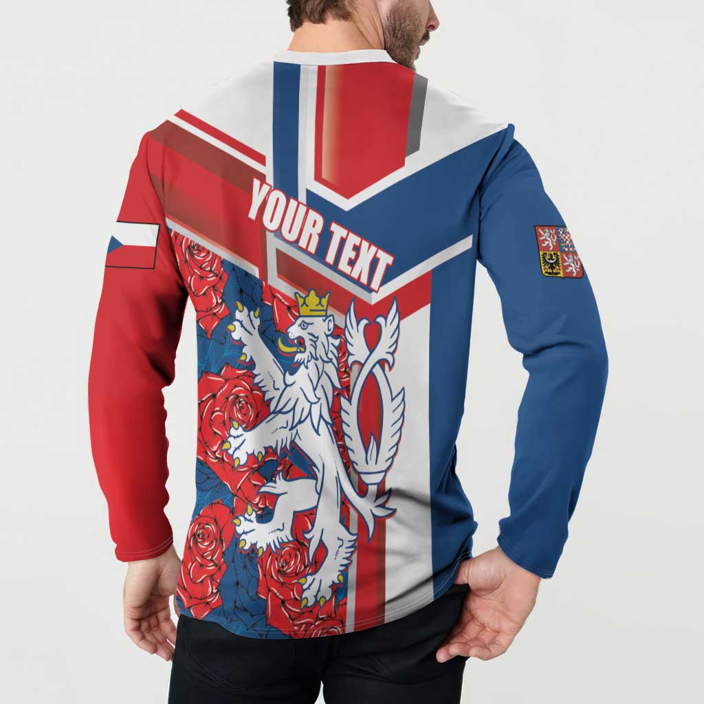 Personalised Czech Republic Button Sweatshirt Czechia Lion Rosa Pattern - Wonder Print Shop