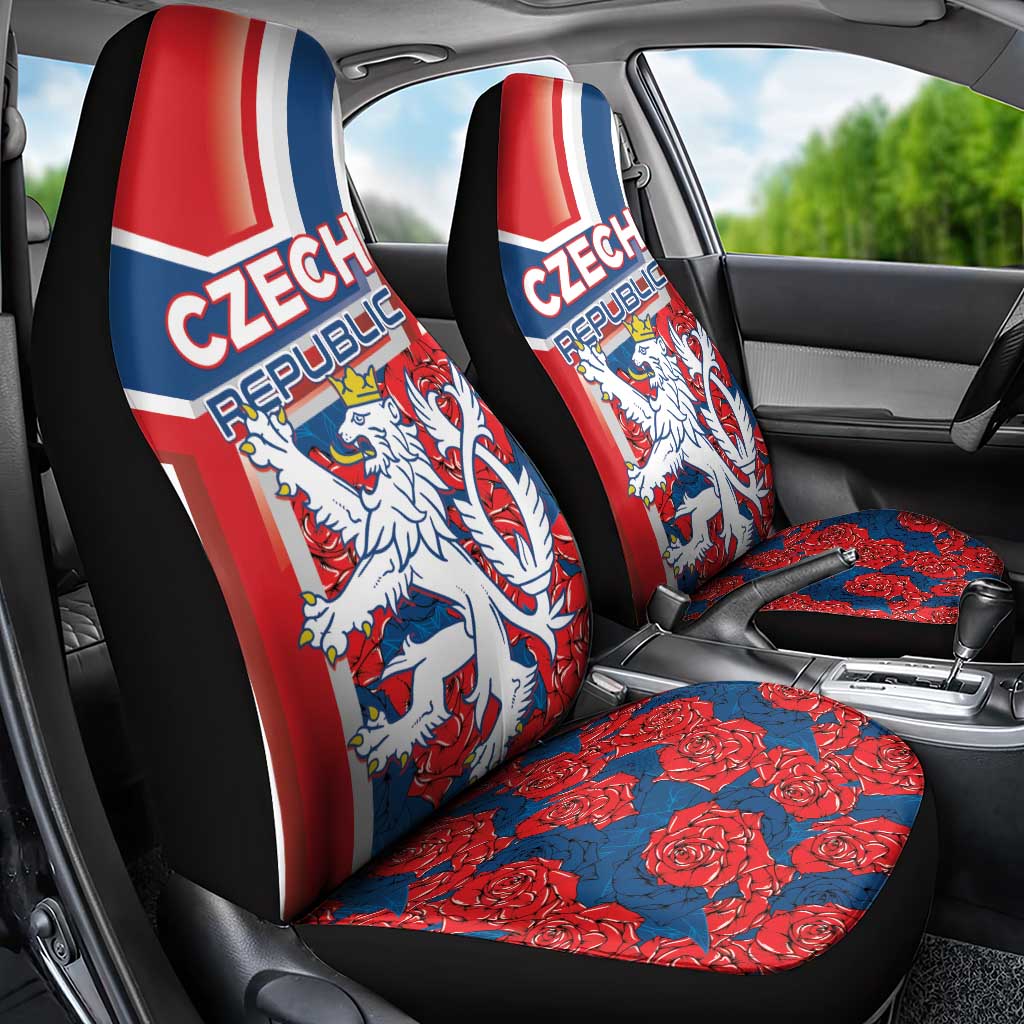 Czech Republic Car Seat Cover Czechia Lion Rosa Pattern - Wonder Print Shop