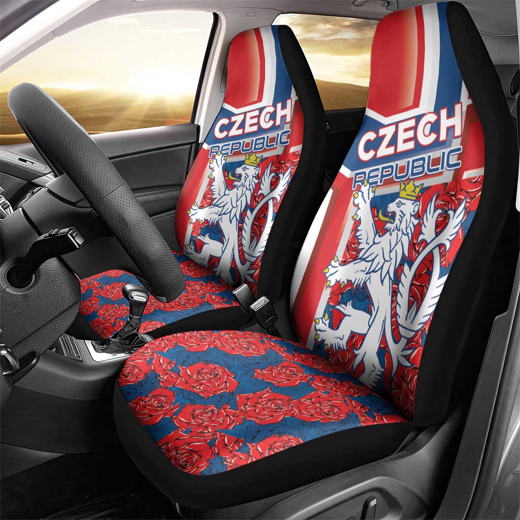 Czech Republic Car Seat Cover Czechia Lion Rosa Pattern - Wonder Print Shop