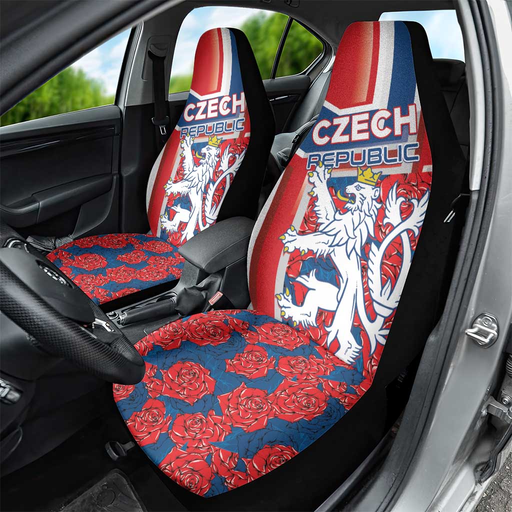 Czech Republic Car Seat Cover Czechia Lion Rosa Pattern - Wonder Print Shop