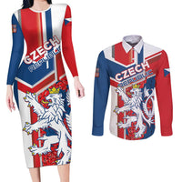 Personalised Czech Republic Couples Matching Long Sleeve Bodycon Dress and Long Sleeve Button Shirt Czechia Lion Rosa Pattern - Wonder Print Shop