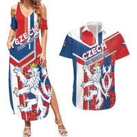 Personalised Czech Republic Couples Matching Summer Maxi Dress and Hawaiian Shirt Czechia Lion Rosa Pattern - Wonder Print Shop