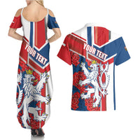 Personalised Czech Republic Couples Matching Summer Maxi Dress and Hawaiian Shirt Czechia Lion Rosa Pattern - Wonder Print Shop