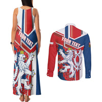 Personalised Czech Republic Couples Matching Tank Maxi Dress and Long Sleeve Button Shirt Czechia Lion Rosa Pattern - Wonder Print Shop
