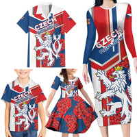 Personalised Czech Republic Family Matching Long Sleeve Bodycon Dress and Hawaiian Shirt Czechia Lion Rosa Pattern - Wonder Print Shop