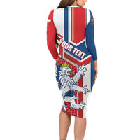 Personalised Czech Republic Family Matching Long Sleeve Bodycon Dress and Hawaiian Shirt Czechia Lion Rosa Pattern - Wonder Print Shop