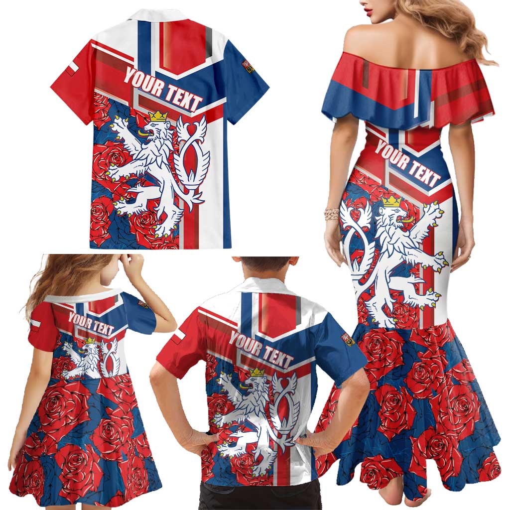 Personalised Czech Republic Family Matching Mermaid Dress and Hawaiian Shirt Czechia Lion Rosa Pattern - Wonder Print Shop