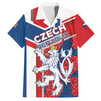 Personalised Czech Republic Family Matching Off The Shoulder Long Sleeve Dress and Hawaiian Shirt Czechia Lion Rosa Pattern - Wonder Print Shop