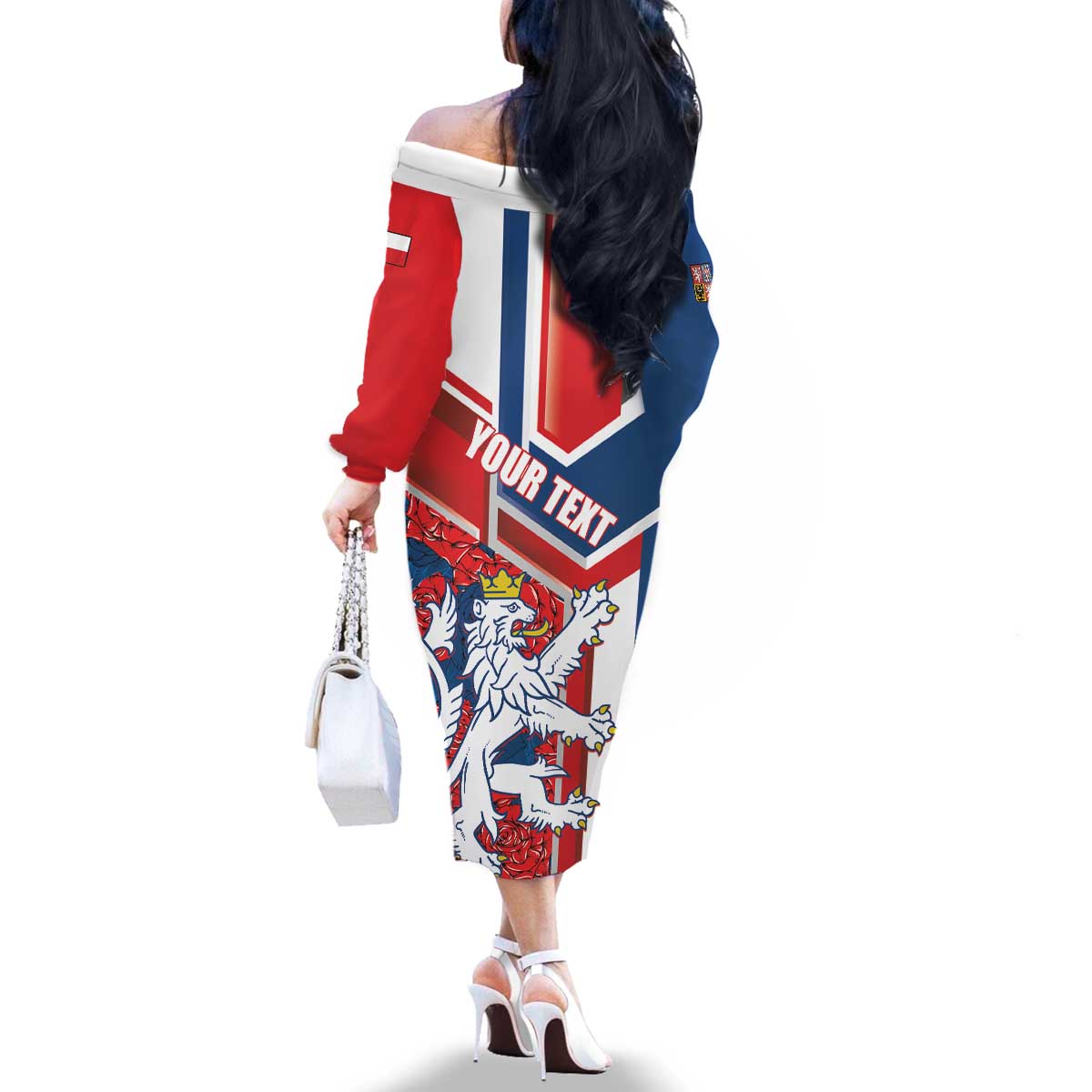 Personalised Czech Republic Family Matching Off The Shoulder Long Sleeve Dress and Hawaiian Shirt Czechia Lion Rosa Pattern - Wonder Print Shop