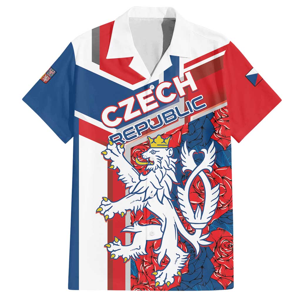 Personalised Czech Republic Family Matching Off Shoulder Short Dress and Hawaiian Shirt Czechia Lion Rosa Pattern - Wonder Print Shop