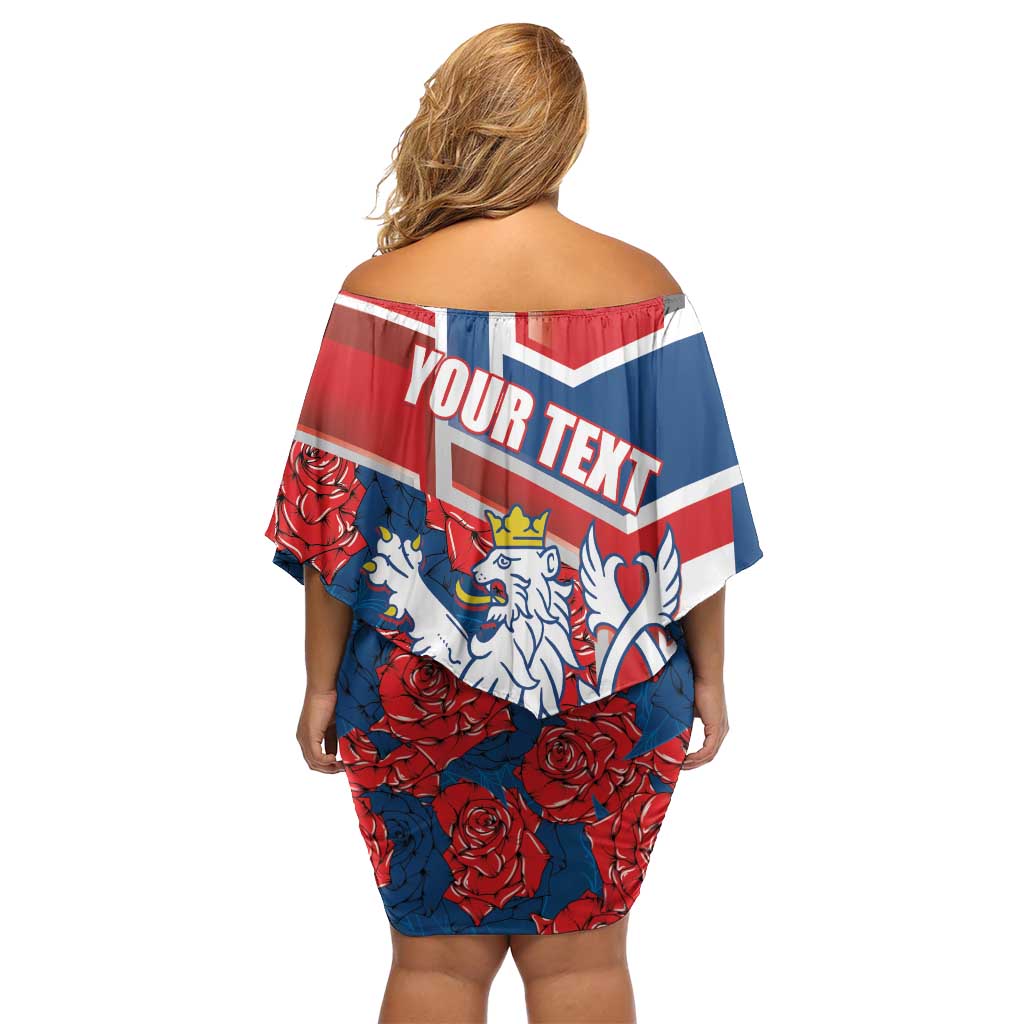 Personalised Czech Republic Family Matching Off Shoulder Short Dress and Hawaiian Shirt Czechia Lion Rosa Pattern - Wonder Print Shop