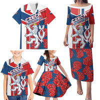 Personalised Czech Republic Family Matching Puletasi and Hawaiian Shirt Czechia Lion Rosa Pattern - Wonder Print Shop