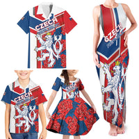 Personalised Czech Republic Family Matching Tank Maxi Dress and Hawaiian Shirt Czechia Lion Rosa Pattern - Wonder Print Shop