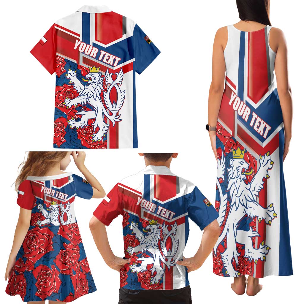 Personalised Czech Republic Family Matching Tank Maxi Dress and Hawaiian Shirt Czechia Lion Rosa Pattern - Wonder Print Shop