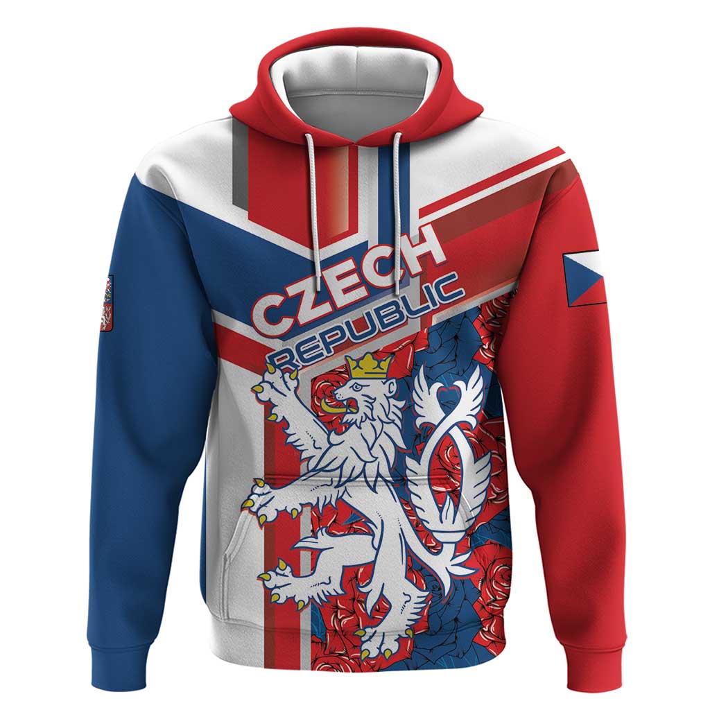 Personalised Czech Republic Hoodie Czechia Lion Rosa Pattern - Wonder Print Shop