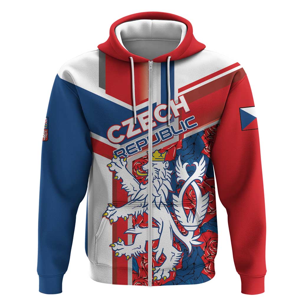Personalised Czech Republic Hoodie Czechia Lion Rosa Pattern - Wonder Print Shop