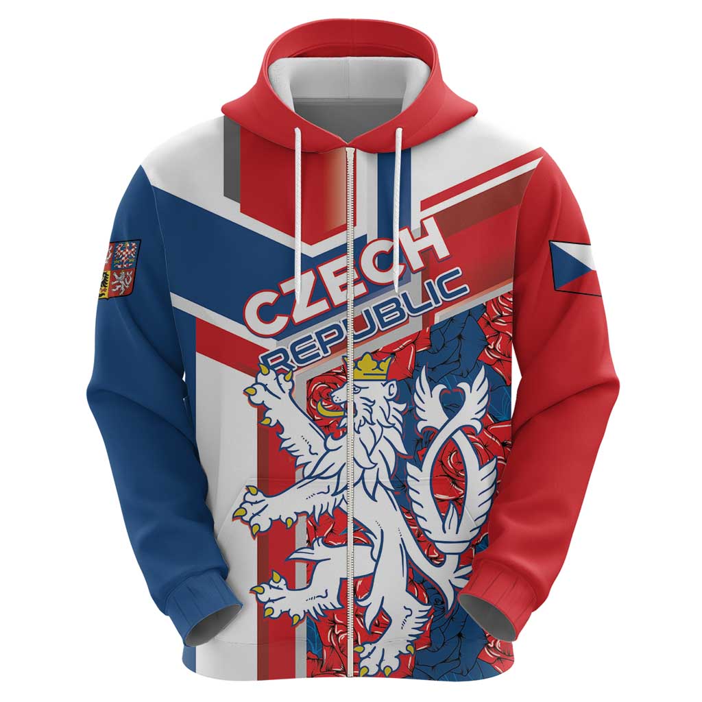 Personalised Czech Republic Hoodie Czechia Lion Rosa Pattern - Wonder Print Shop