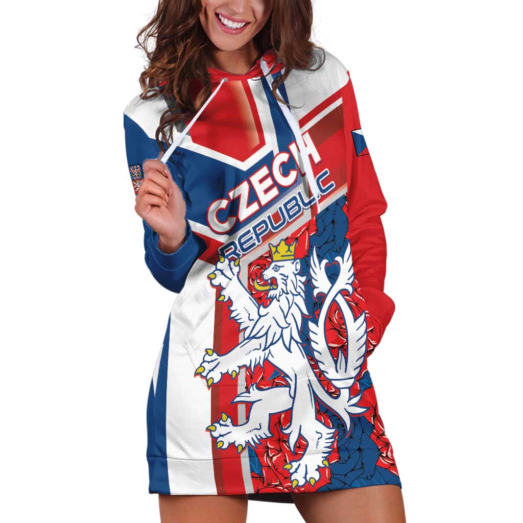 Personalised Czech Republic Hoodie Dress Czechia Lion Rosa Pattern - Wonder Print Shop