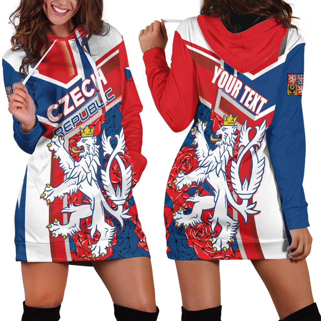 Personalised Czech Republic Hoodie Dress Czechia Lion Rosa Pattern - Wonder Print Shop