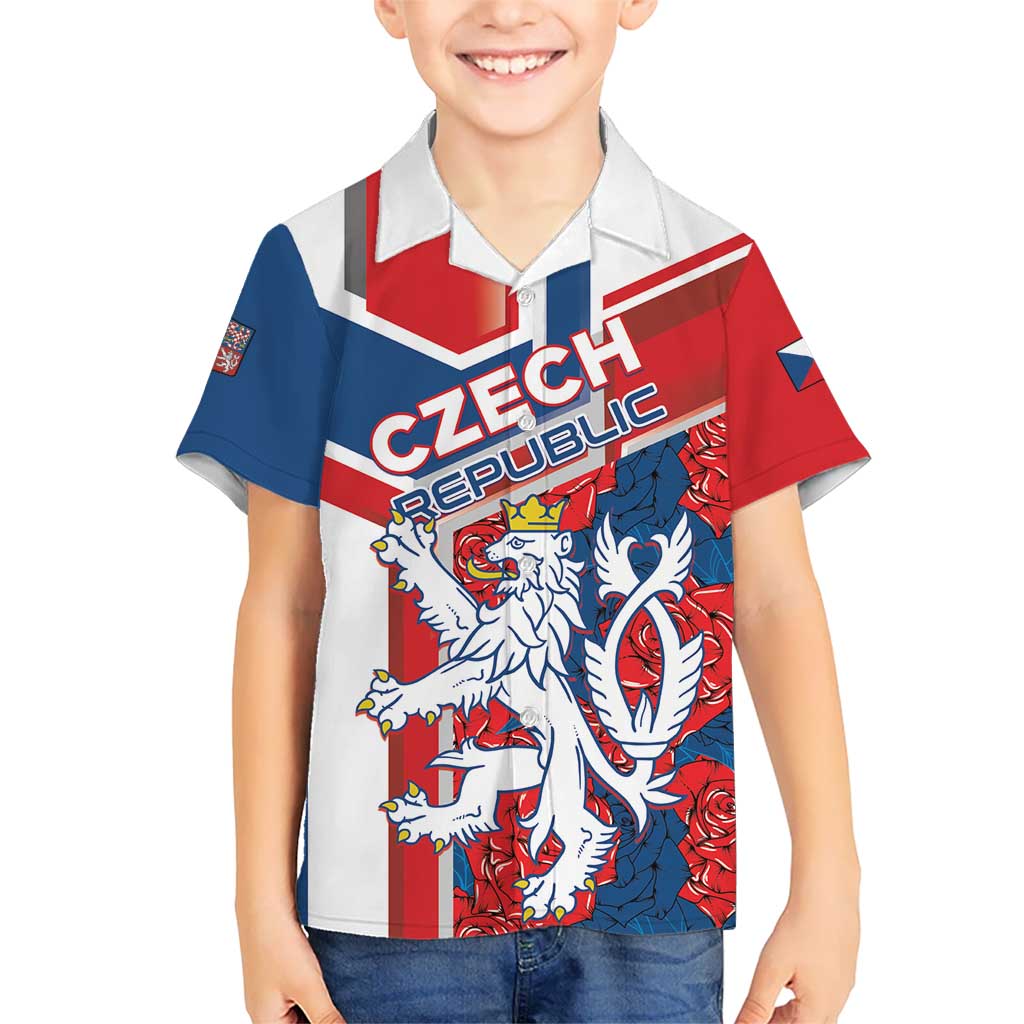 Personalised Czech Republic Kid Hawaiian Shirt Czechia Lion Rosa Pattern - Wonder Print Shop