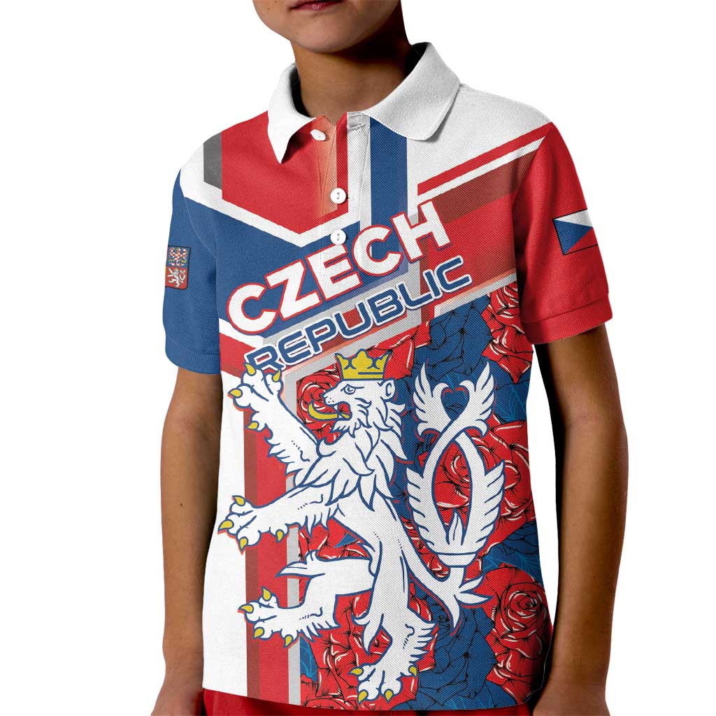 Personalised Czech Republic Kid Polo Shirt Czechia Lion Rosa Pattern - Wonder Print Shop