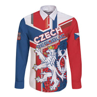 Personalised Czech Republic Long Sleeve Button Shirt Czechia Lion Rosa Pattern - Wonder Print Shop