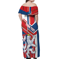 Personalised Czech Republic Off Shoulder Maxi Dress Czechia Lion Rosa Pattern - Wonder Print Shop