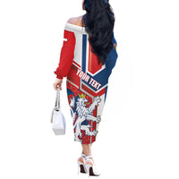 Personalised Czech Republic Off The Shoulder Long Sleeve Dress Czechia Lion Rosa Pattern - Wonder Print Shop