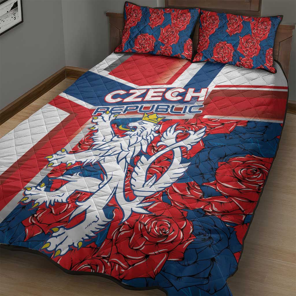 Czech Republic Quilt Bed Set Czechia Lion Rosa Pattern - Wonder Print Shop
