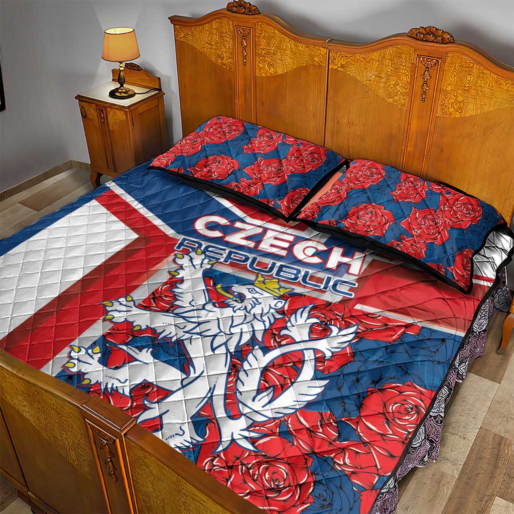 Czech Republic Quilt Bed Set Czechia Lion Rosa Pattern - Wonder Print Shop