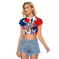 Personalised Czech Republic Raglan Cropped T Shirt Czechia Lion Rosa Pattern - Wonder Print Shop