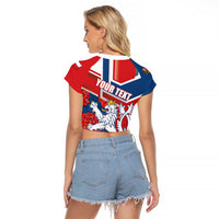 Personalised Czech Republic Raglan Cropped T Shirt Czechia Lion Rosa Pattern - Wonder Print Shop