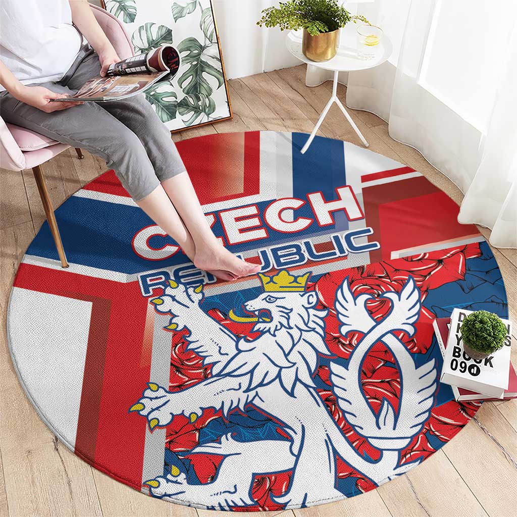 Czech Republic Round Carpet Czechia Lion Rosa Pattern