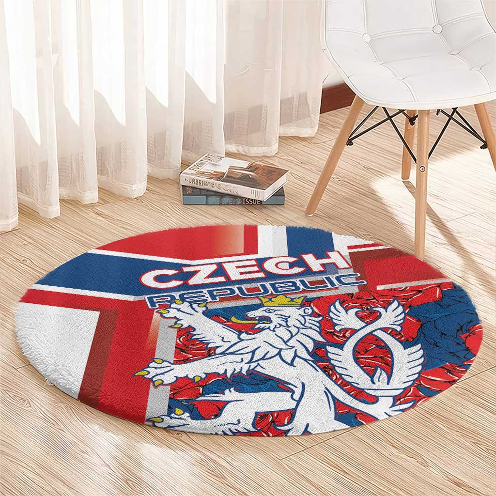 Czech Republic Round Carpet Czechia Lion Rosa Pattern