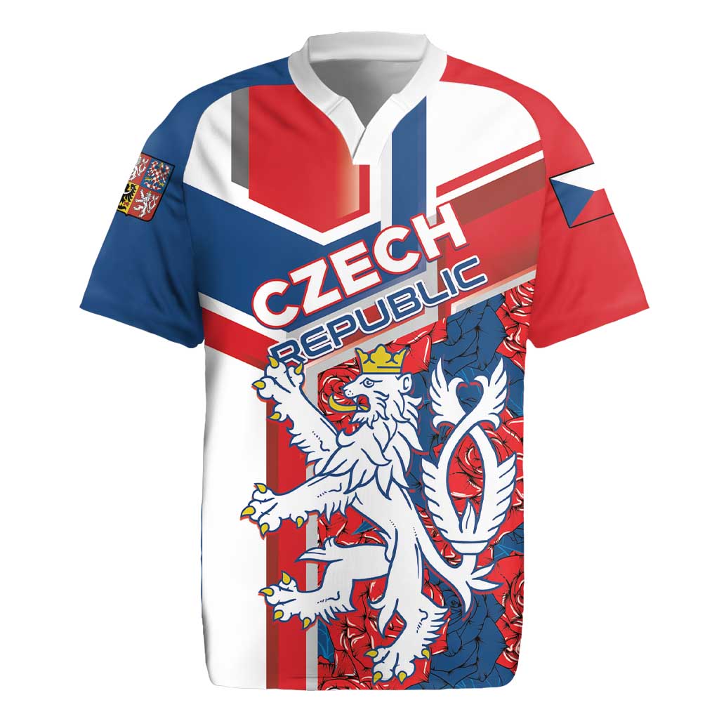 Personalised Czech Republic Rugby Jersey Czechia Lion Rosa Pattern - Wonder Print Shop