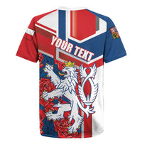 Personalised Czech Republic Rugby Jersey Czechia Lion Rosa Pattern - Wonder Print Shop