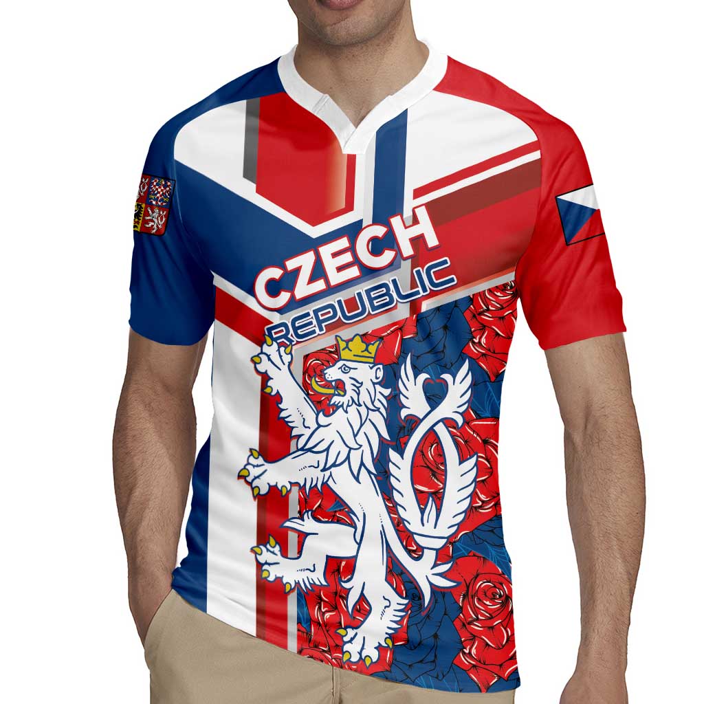 Personalised Czech Republic Rugby Jersey Czechia Lion Rosa Pattern - Wonder Print Shop