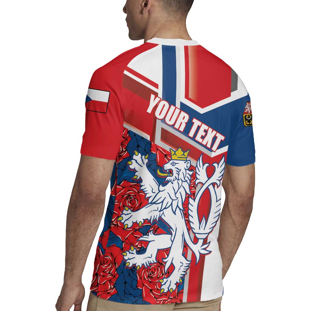 Personalised Czech Republic Rugby Jersey Czechia Lion Rosa Pattern - Wonder Print Shop