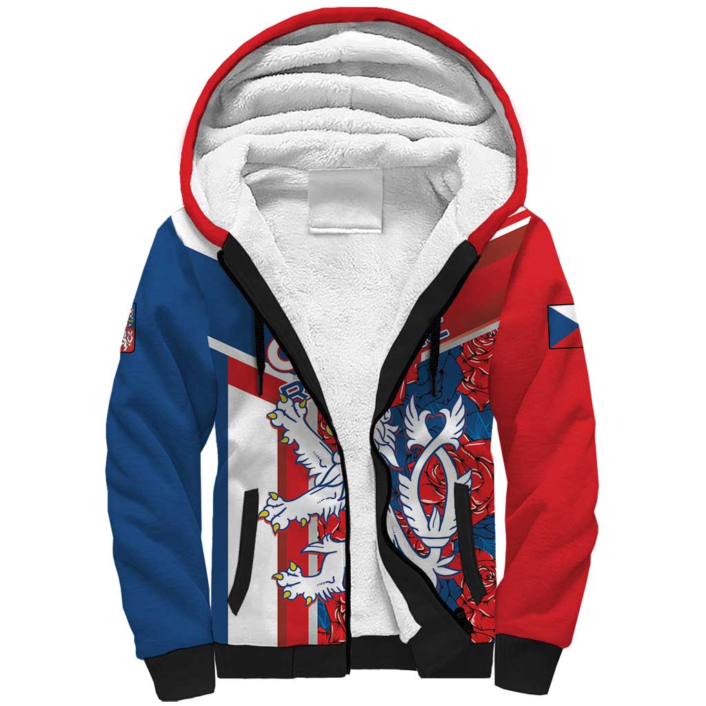 Personalised Czech Republic Sherpa Hoodie Czechia Lion Rosa Pattern - Wonder Print Shop