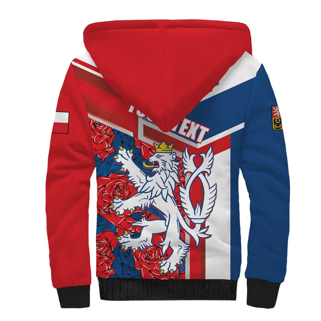 Personalised Czech Republic Sherpa Hoodie Czechia Lion Rosa Pattern - Wonder Print Shop