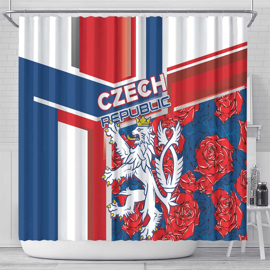 Czech Republic Shower Curtain Czechia Lion Rosa Pattern