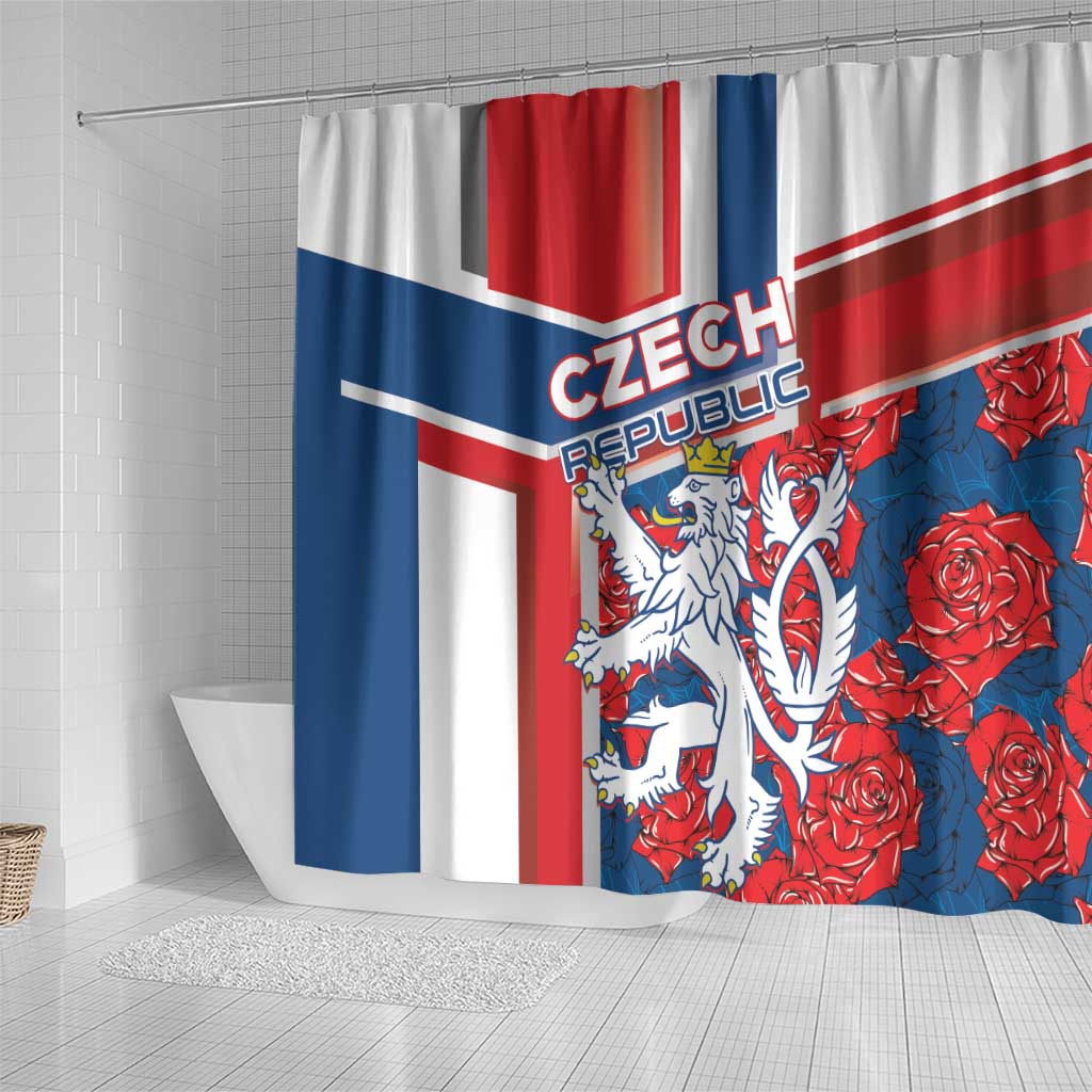 Czech Republic Shower Curtain Czechia Lion Rosa Pattern