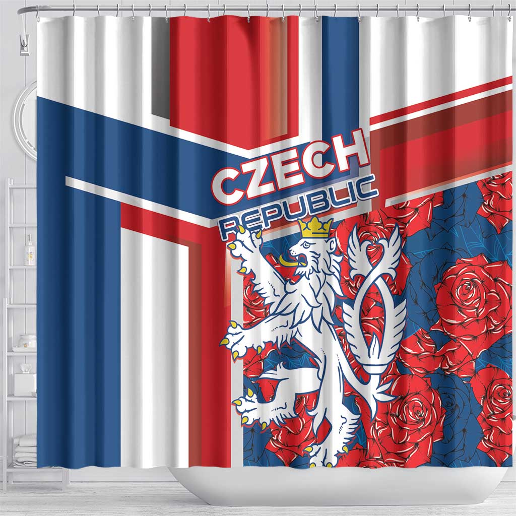 Czech Republic Shower Curtain Czechia Lion Rosa Pattern