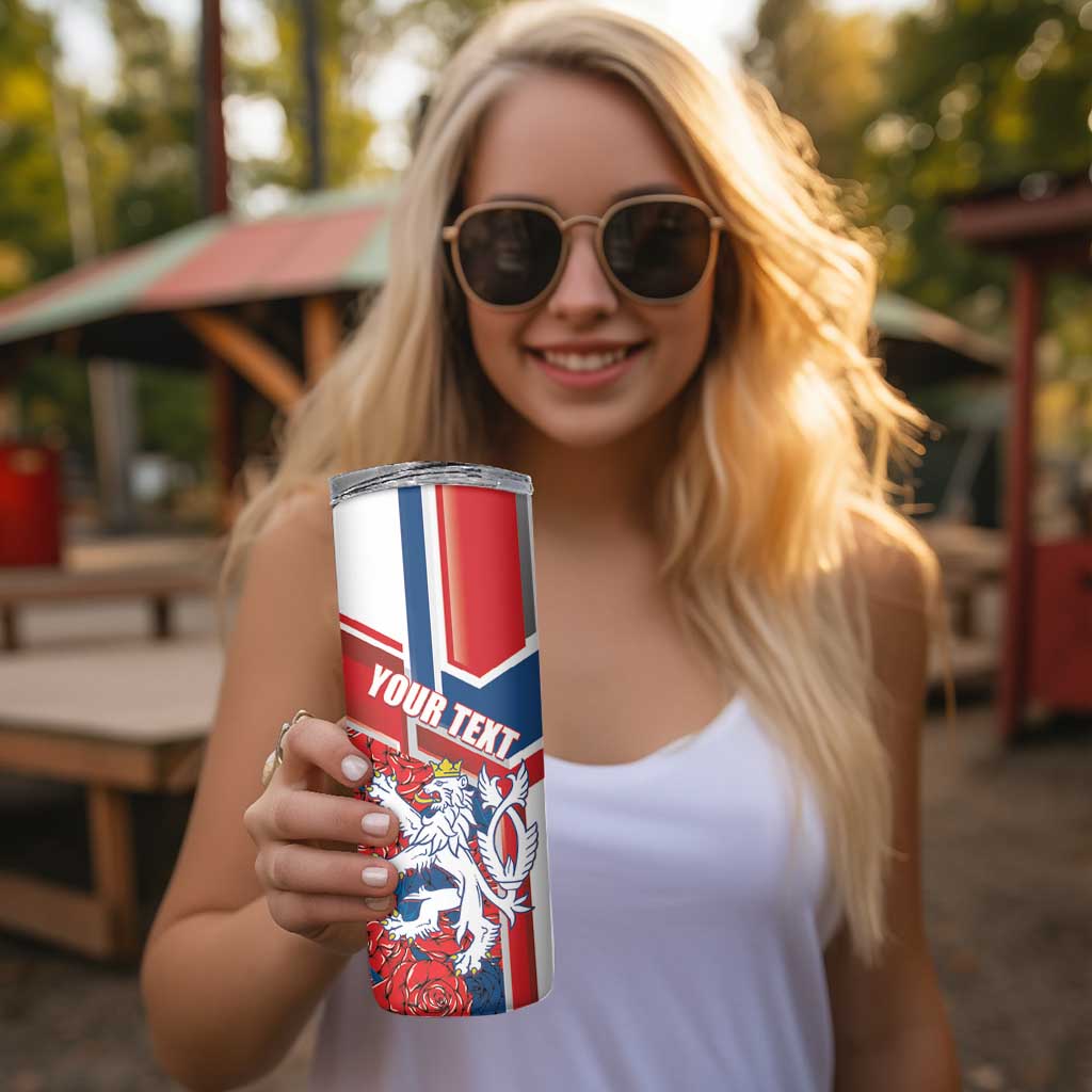 Personalised Czech Republic Skinny Tumbler Czechia Lion Rosa Pattern - Wonder Print Shop