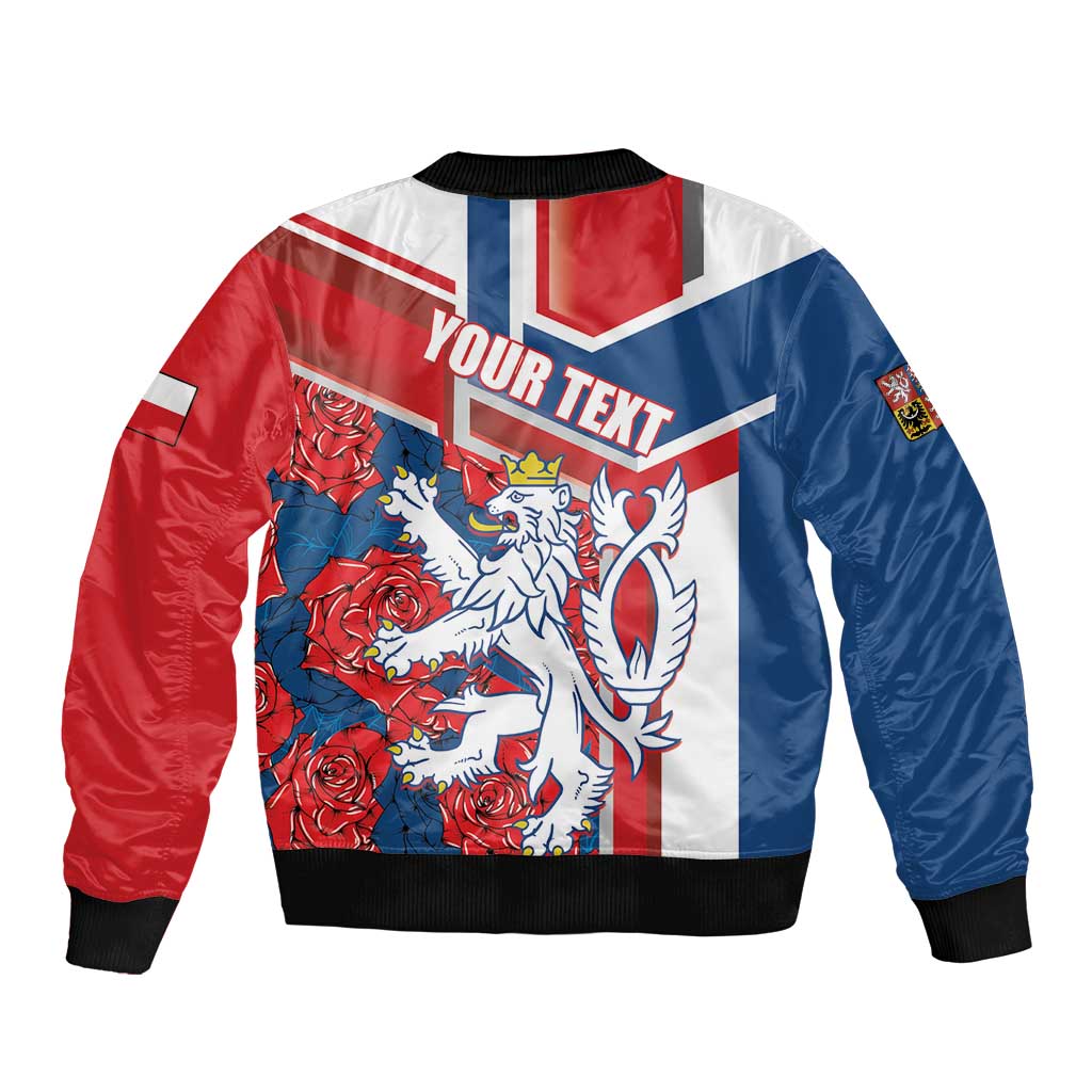 Personalised Czech Republic Sleeve Zip Bomber Jacket Czechia Lion Rosa Pattern - Wonder Print Shop