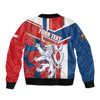 Personalised Czech Republic Sleeve Zip Bomber Jacket Czechia Lion Rosa Pattern - Wonder Print Shop