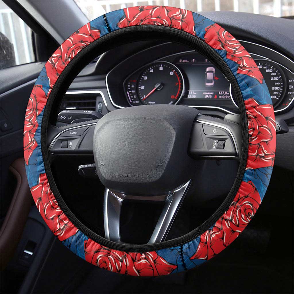 Czech Republic Steering Wheel Cover Czechia Lion Rosa Pattern - Wonder Print Shop